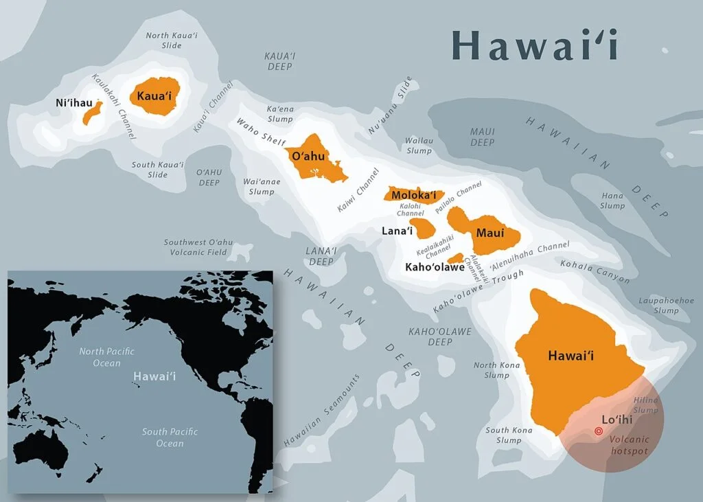 Mapa głównych wysp Hawajów