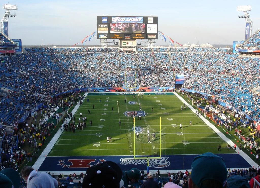 Alltel Stadium w Jacksonville na Florydzie tuż przed rozpoczęciem Super Bowl XXXIX, 7.02.2005 r .